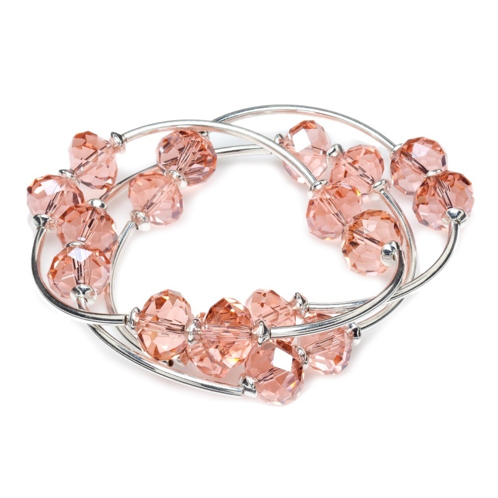 Set of 3 – 12mm Rose Peach Crystal Rondelle Elastic Bracelets